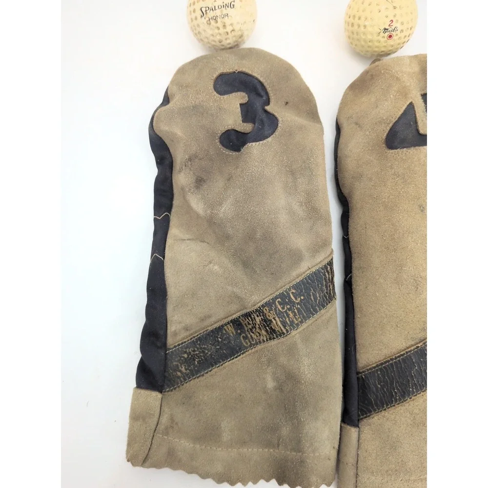 VTG Leather Golf Club Head Covers Guam Spalding Honor Dunlop Balls 3 4 WHG & CC